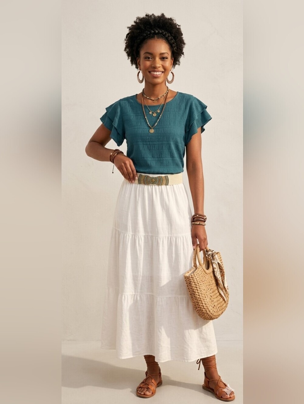 Teal Ruffle Sleeve Blouse - Women's Casual Top